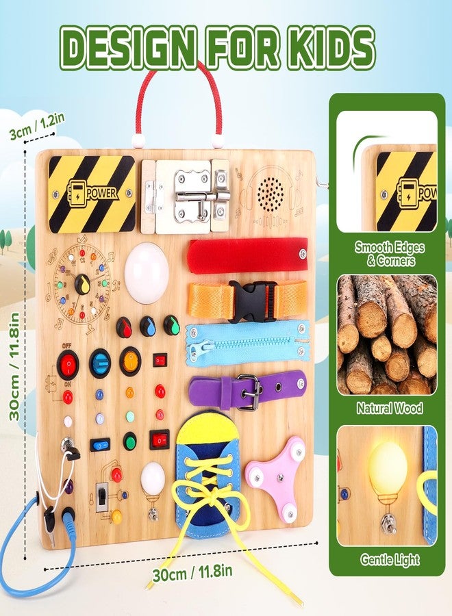 Hoarosall 23-in-1 Montessori Busy Board with LED Lights Educational Wooden Activity Toy for Toddlers Ages 1-3, Travel Sensory Board with Switches Locks Music Box Fine Motor Skills Learning Toy for Boys Girls - Image 4